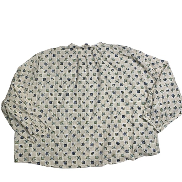 Universal Thread Womens Size XL Cream Floral Checkered Poet Blouse Half Button - Picture 6 of 11
